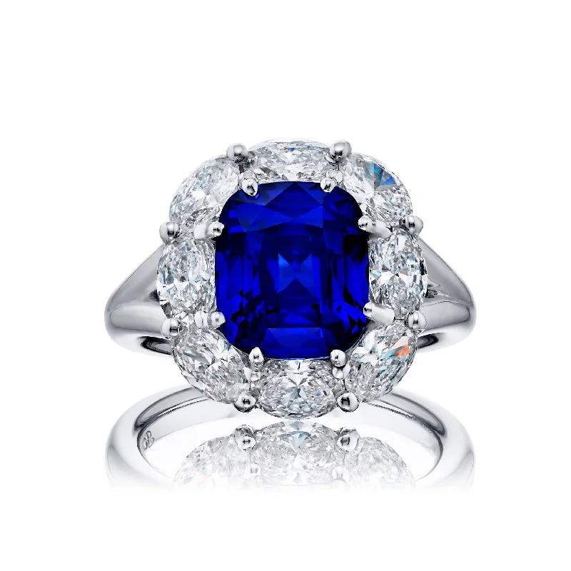 women's engagement rings with infinity design -JB Star Cushion Sapphire & Diamond Platinum Ring