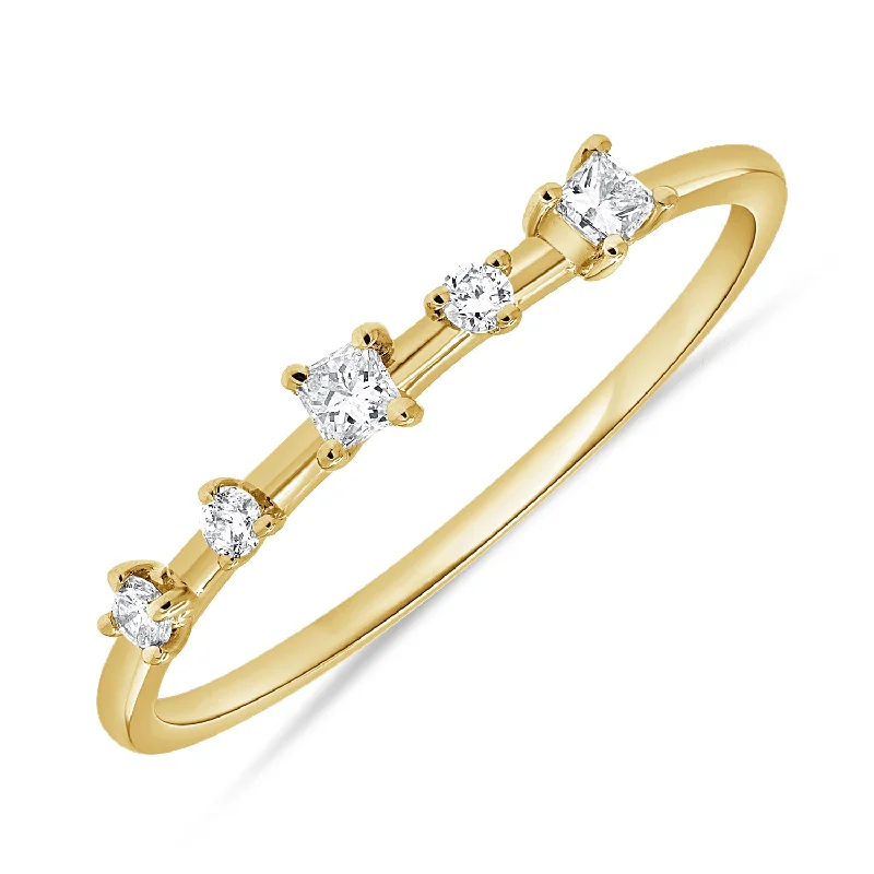 women's engagement rings with pave diamonds -14K Gold Ring with Princess Cut Diamonds