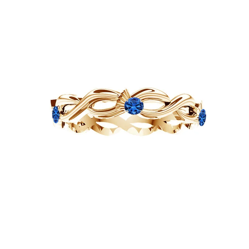 women's rings with antique gold -Scottish Thistle Edinburgh Blue Sapphire Celtic Twist Ring in Yellow Gold