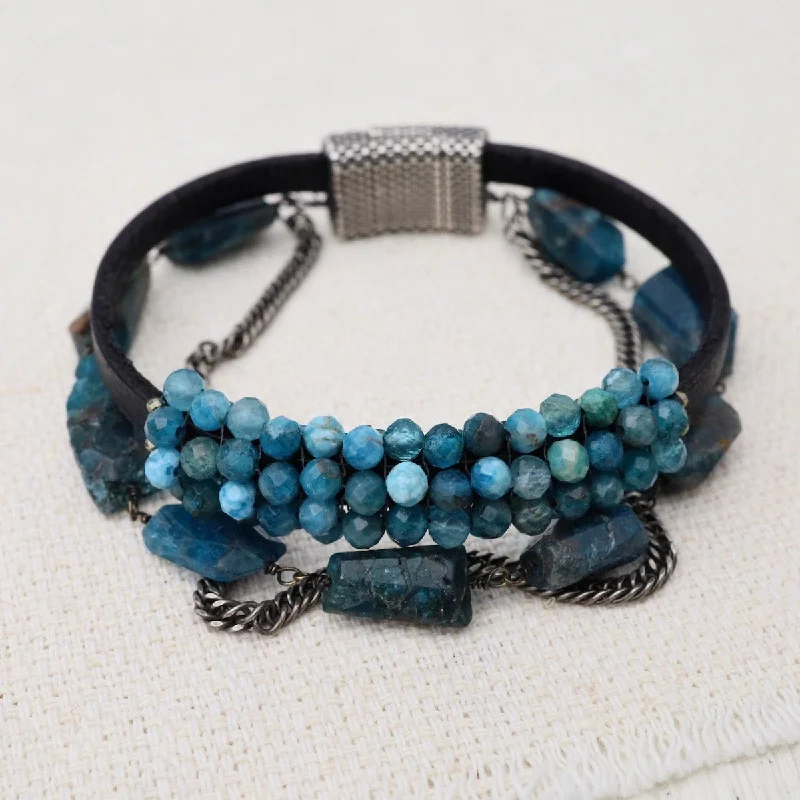 women's bracelets with textured finish -Apatite & Apatite Chain, Oxidized Curb Chain Bracelet