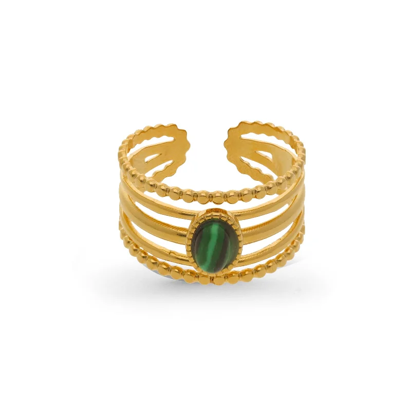 women's rings with amethyst -Malachite dot ring gold