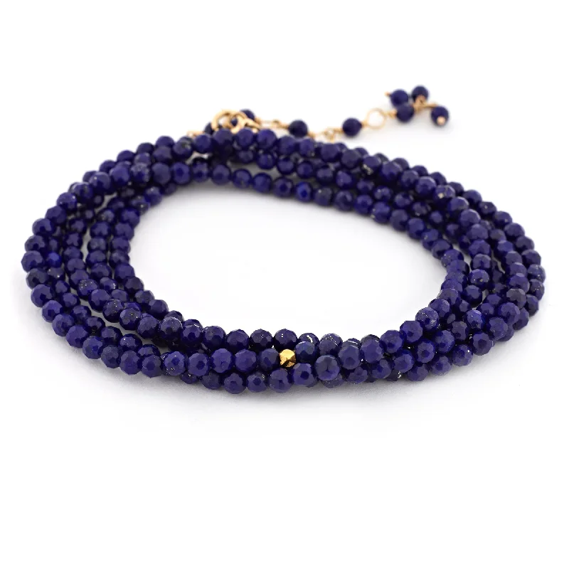 women's necklaces with simple design -Anne Sportun Blue Lapis Beaded Wrap Bracelet & Necklace 34" B098G-LAPIS