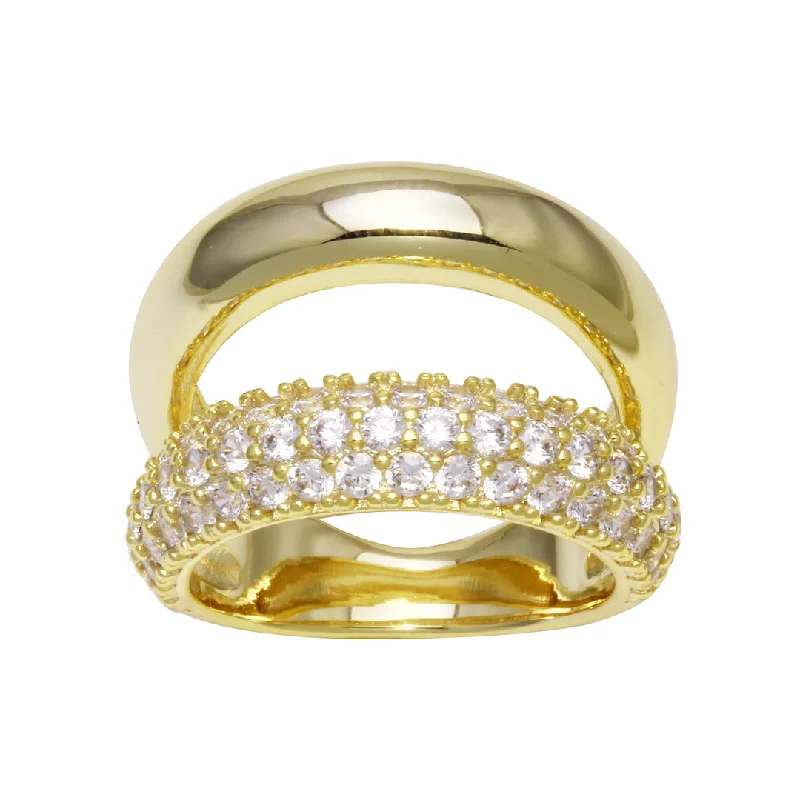 women's rings with curved design -Double Solid and Pave Ring