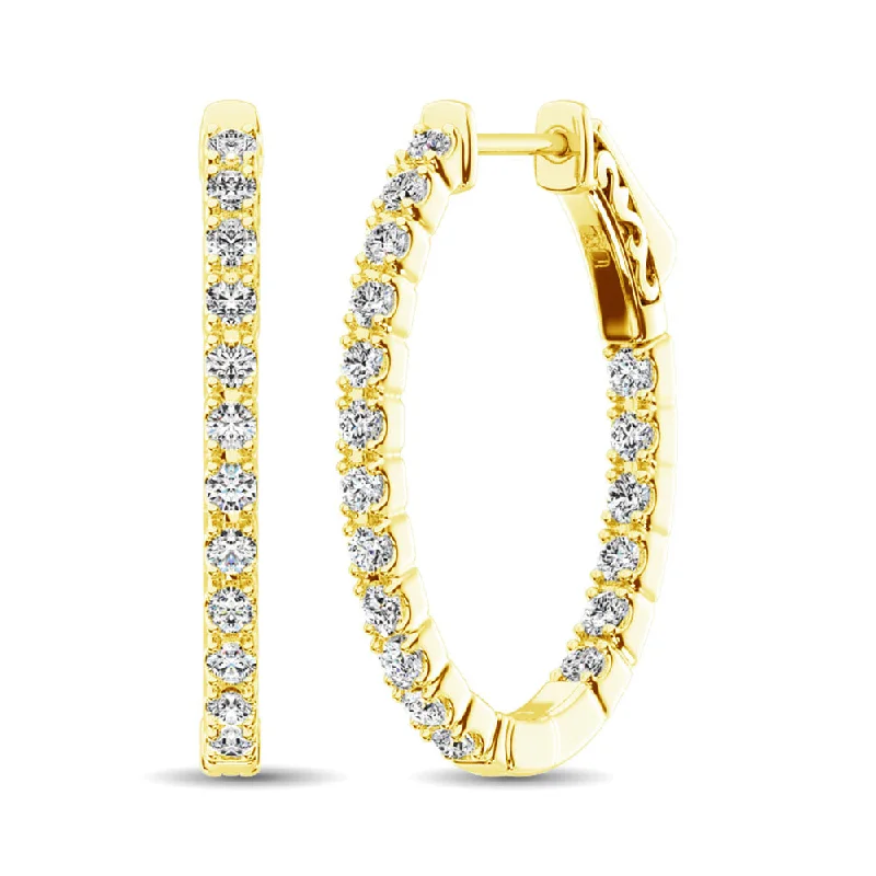 women's earrings with gold-plated hoops -14K Yellow Gold Diamond 1 9/10 Ct.Tw. In and Out Hoop Earrings