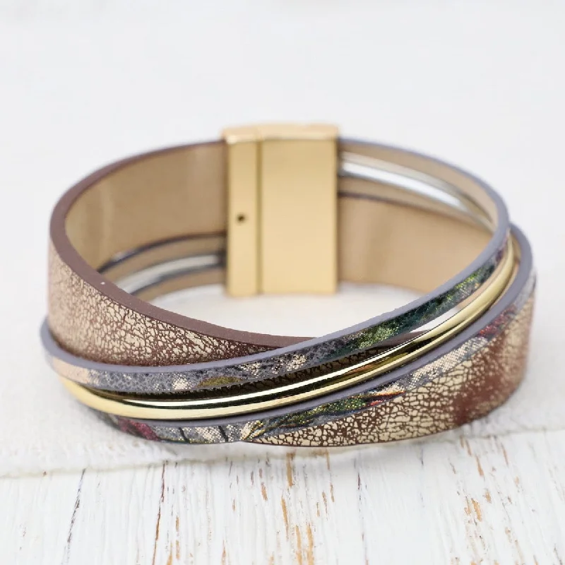 women's bracelets with oval design -Matte Gold Metallic Gold Print Bracelet