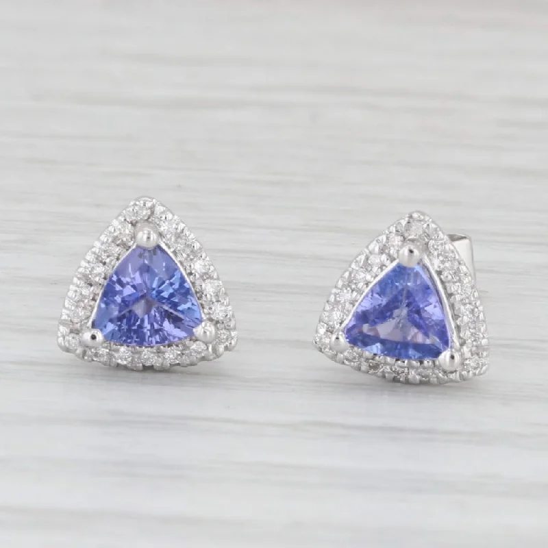 women's earrings with clip-on style -0.94ctw Tanzanite Diamond Halo Stud Earrings 18k White Gold