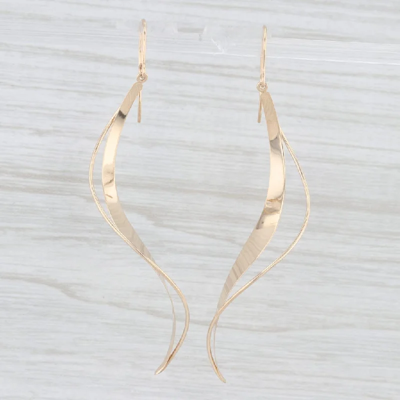 women's earrings with gold hoop -Dangle Swirl Earrings 14k Yellow Gold Hook Posts