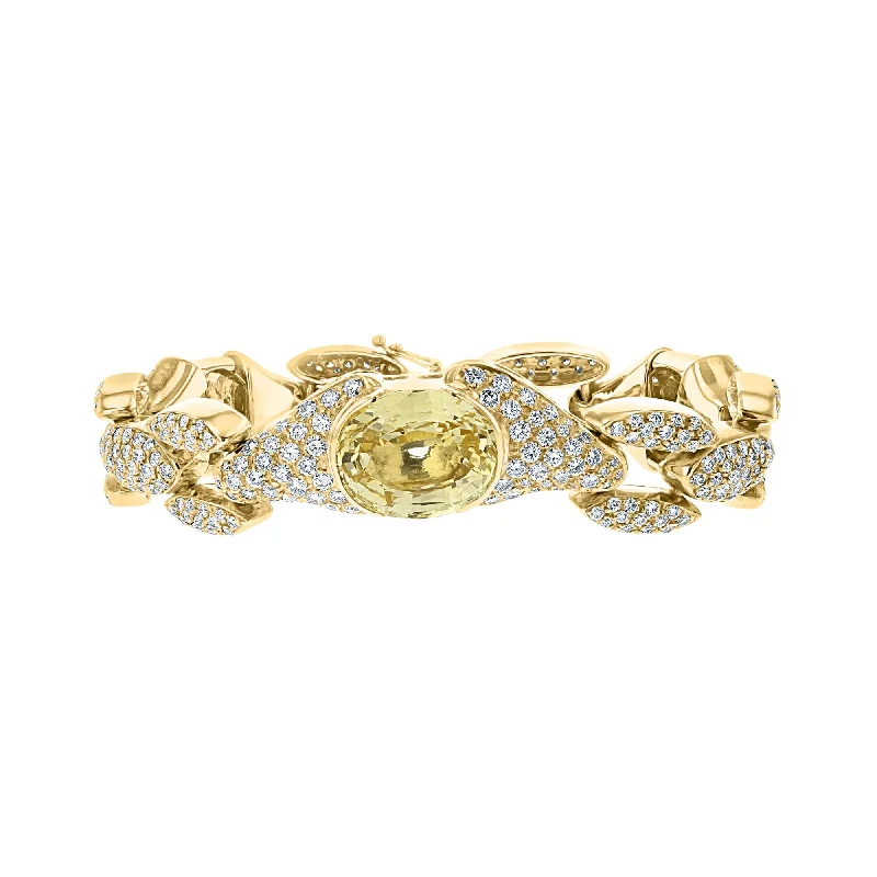 women's bracelets with nature-inspired design -18KT YELLOW GOLD 14.81 CTW YELLOW SAPPHIRE & 5 CTW DIAMOND PAVÉ BRACELET