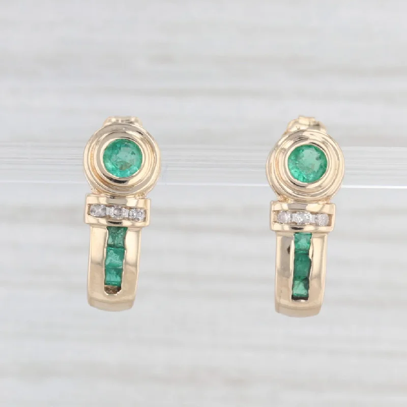 women's earrings with pearl accents -0.89ctw Emerald Diamond J-Hook Earrings 14k Yellow Gold