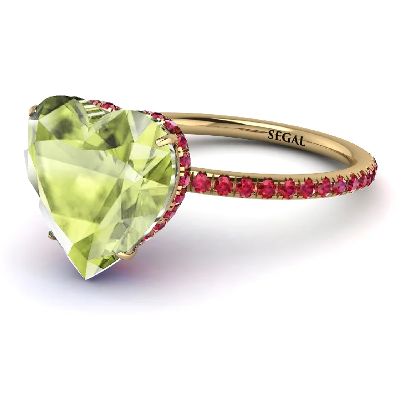 women's engagement rings with mixed metals -Heart Shape Peridot Ring - Noelle No. 710