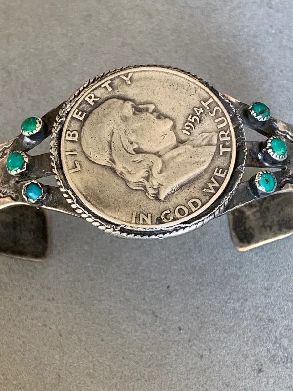 women's bracelets with modern look -Sterling Bracelet with Franklin Coin Turquoise