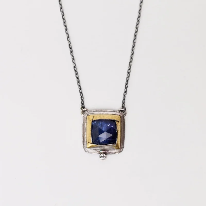 women's necklaces with delicate pearls -Blue Kyanite Square Fold Necklace