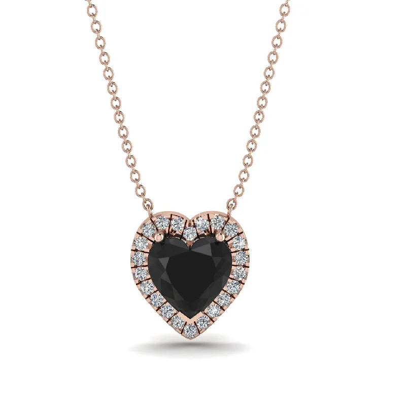 women's necklaces with gold chain -4.7Ct Black Diamond Halo Heart Necklace - Jaylene No. 8