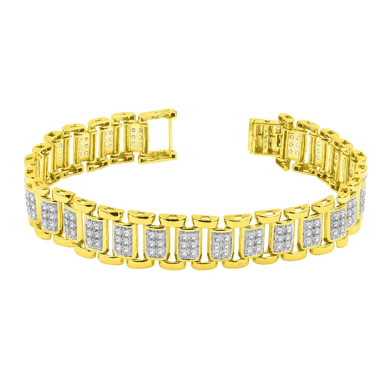 women's bracelets with flower design -MEN'S BRACELET 5.00CT ROUND DIAMOND 10K YELLOW GOLD