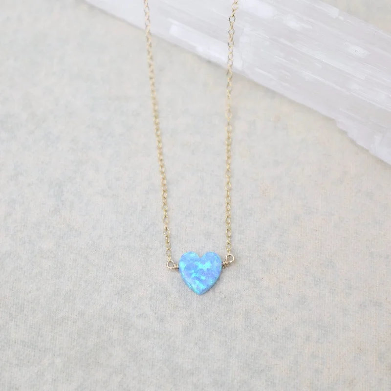 women's necklaces with pendant and chain -Blue Opal Heart Necklace