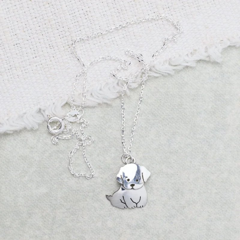 women's necklaces with platinum chain -Sterling Silver Puppy Necklace