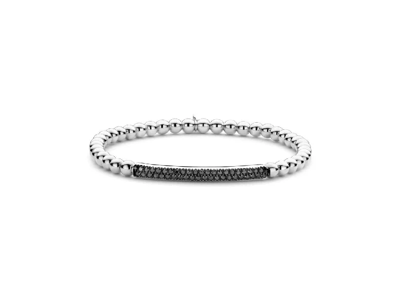 women's bracelets with vintage look -Tresor Black Diamond Bar Stretch Bracelet