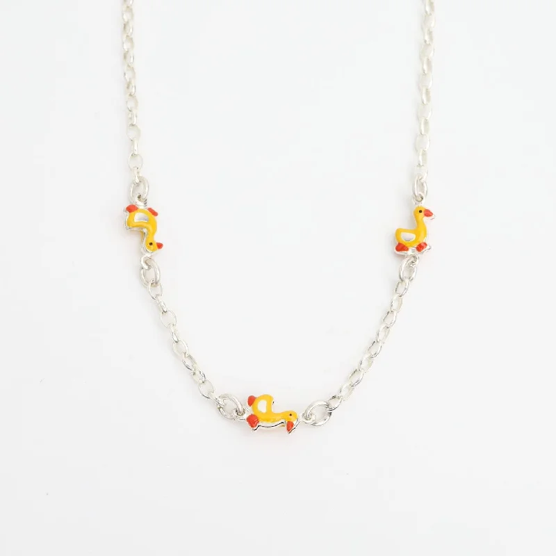 women's necklaces with sparkling zirconia -Sterling Silver & Enamel Rubber Ducks Necklace