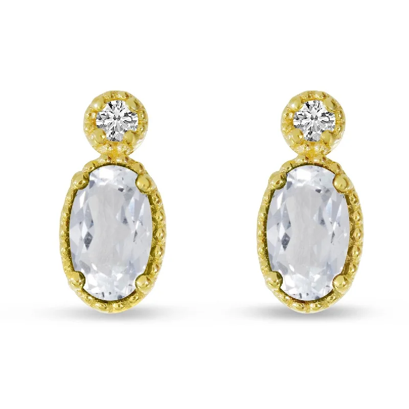 women's earrings with sparkling crystals -YELLOW GOLD WHITE TOPAZ EARRINGS