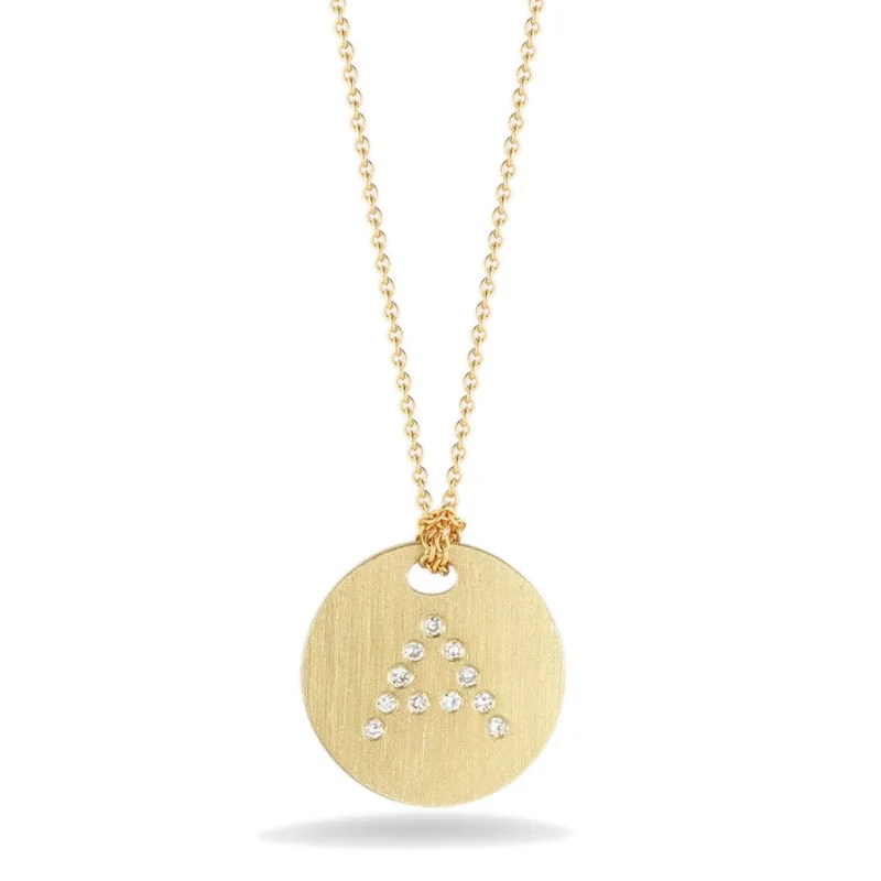 women's necklaces with crystal pendant -Roberto Coin Tiny Treasures Initial Diamond Disc Necklace Yellow Gold