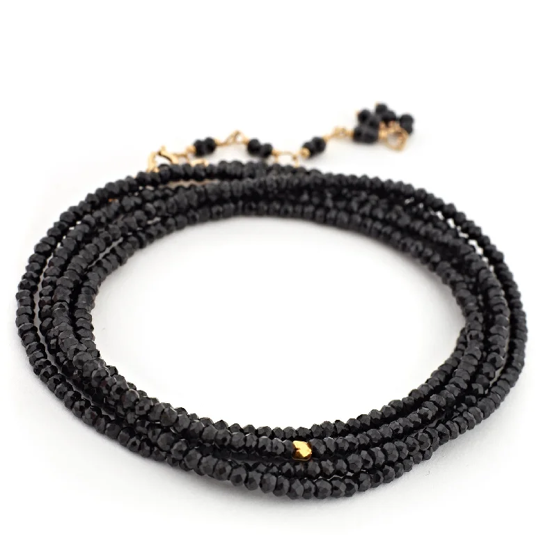 women's necklaces with gemstone -Anne Sportun Black Spinel Beaded Wrap Bracelet & Necklace 34" B098G-SPIN