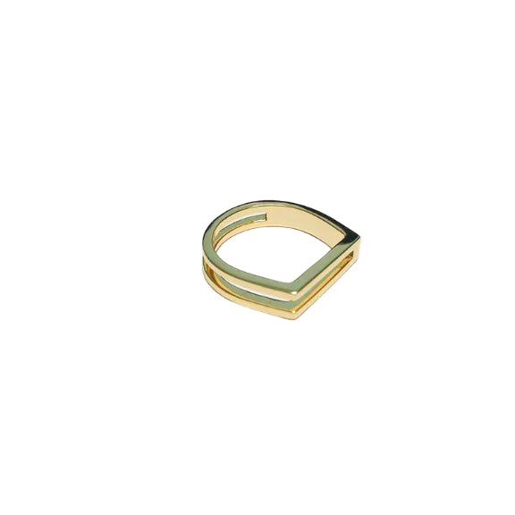 women's rings with diamond pave -Gold Square Open Double Bar Ring