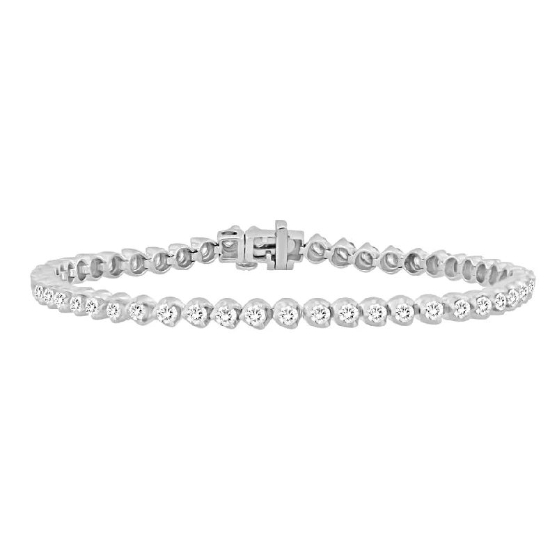 women's bracelets with diamond bracelet -LADIES BRACELET 3.00CT ROUND DIAMOND 14K WHITE GOLD