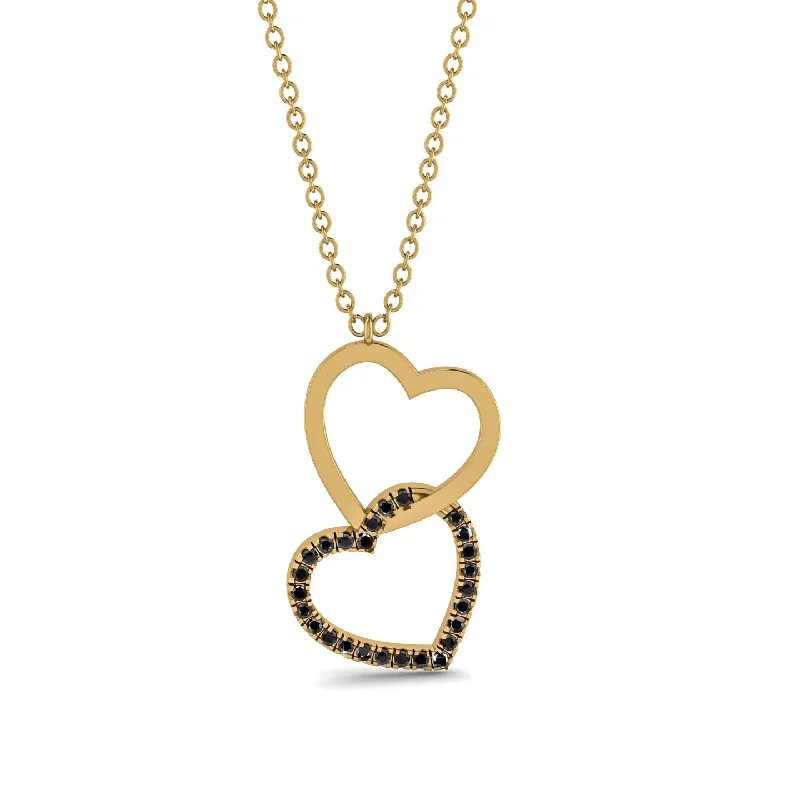 women's necklaces with layered design -Interlocked Hearts Black Diamond Necklace - Wendy No. 7