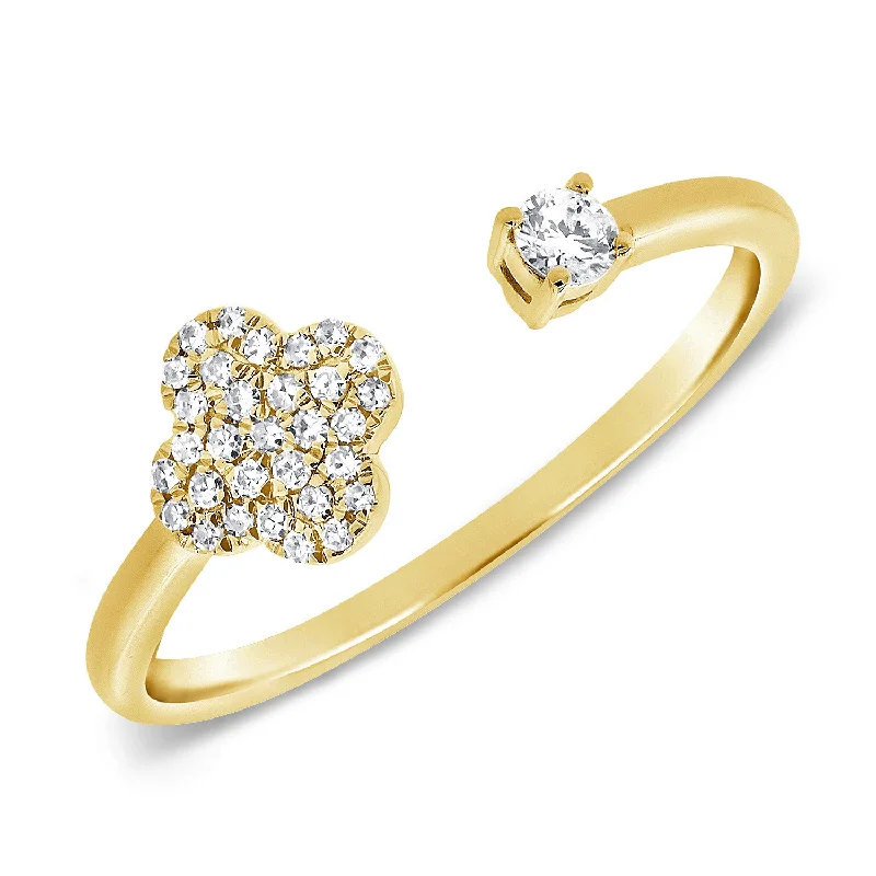 women's engagement rings with modern style -Open Floral Diamond Cluster Ring with Solitaire Accent in 14K Gold