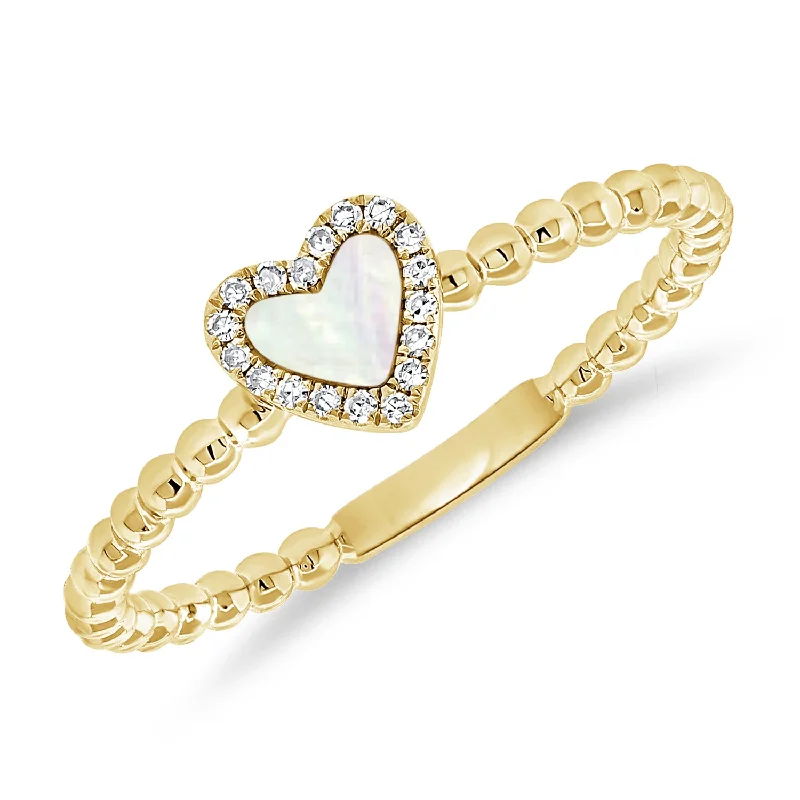 women's engagement rings with sparkling band -Mother of Pearl Heart Ring with Diamonds