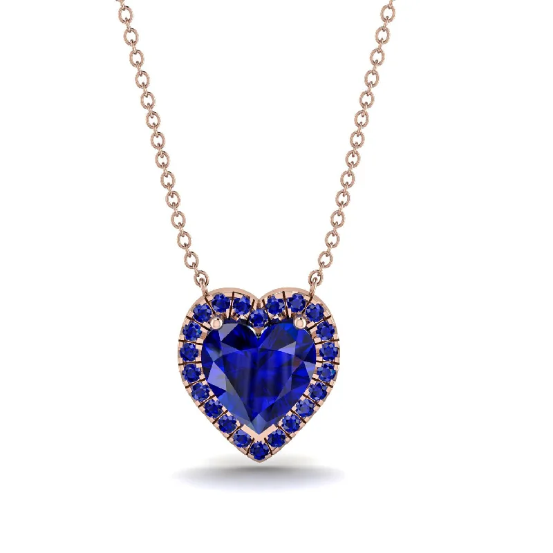 women's necklaces with cubic zirconia -4.7Ct Sapphire Halo Heart Necklace - Jaylene No. 74