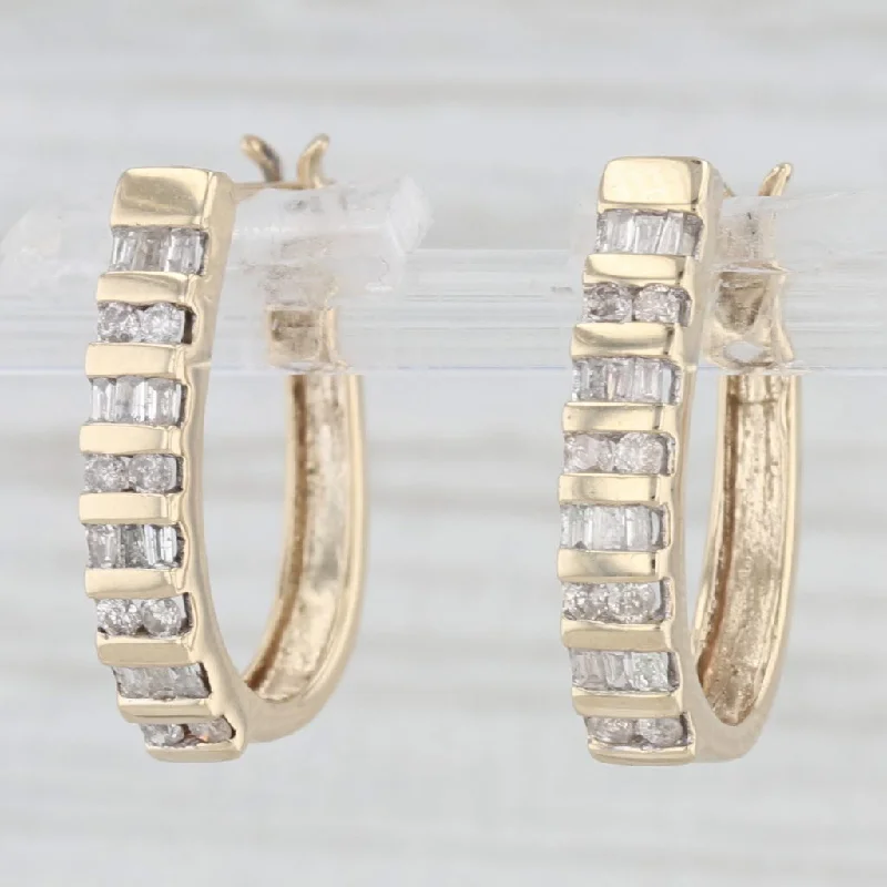 women's earrings with drop design -0.50ctw Diamond Oval Hoop Earrings 10k Yellow Gold Snap Top Hoops