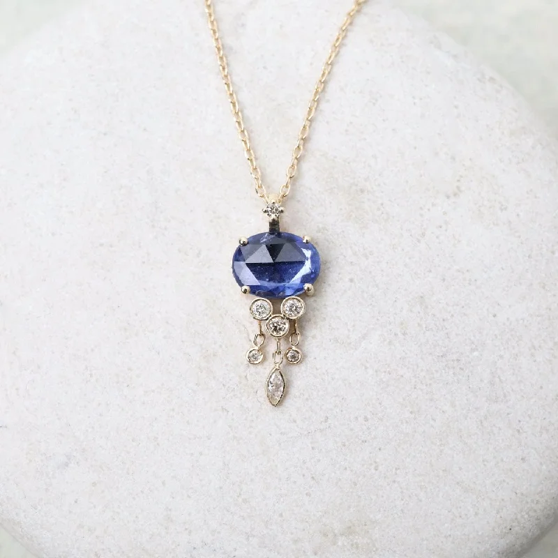 women's necklaces with infinity design -One of a Kind Blue Sapphire & Dangling Diamonds Jellyfish Necklace