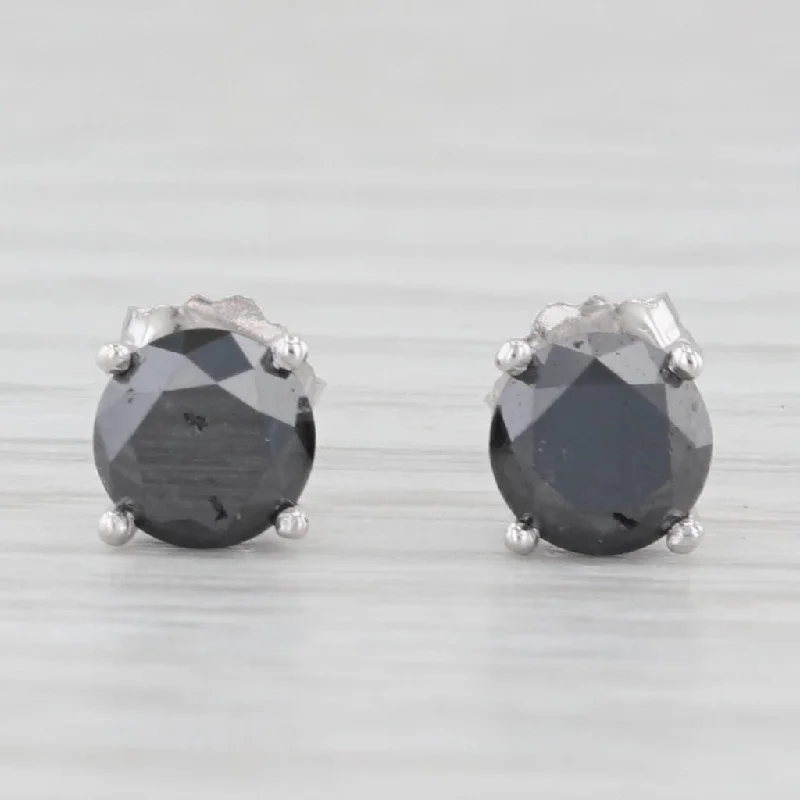 women's earrings with contemporary design -New 1.41ctw Black Diamond Stud Earrings 14k White Gold Round Solitaires