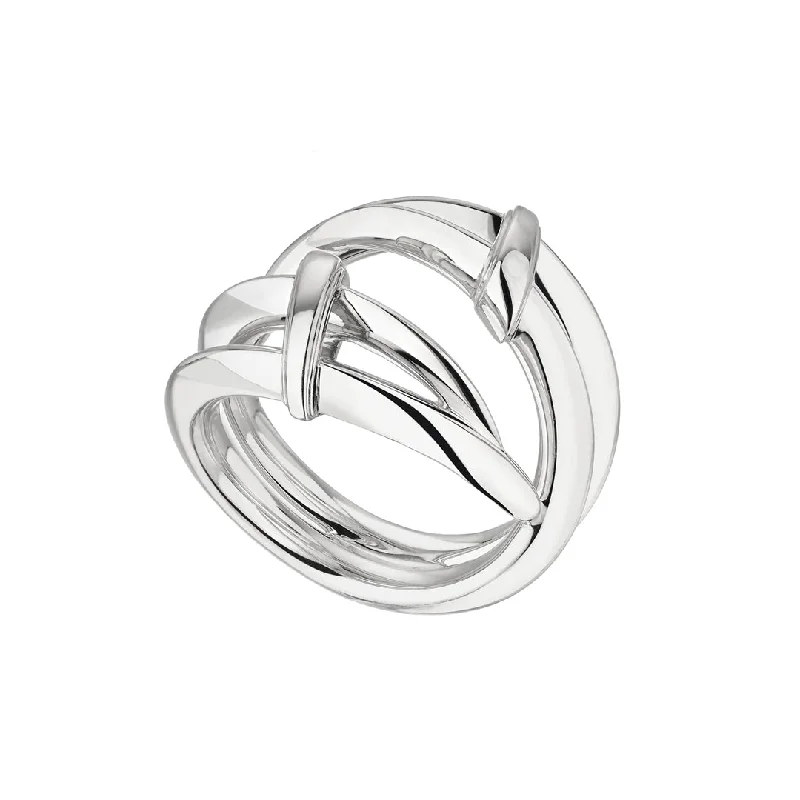 women's rings with bezel setting -Sabre Deco Twist Ring - Silver