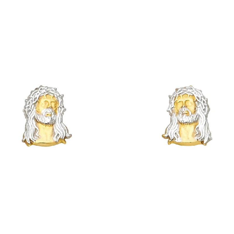 women's earrings with twisted metal -14K 2T Jesus Face Post Earrings