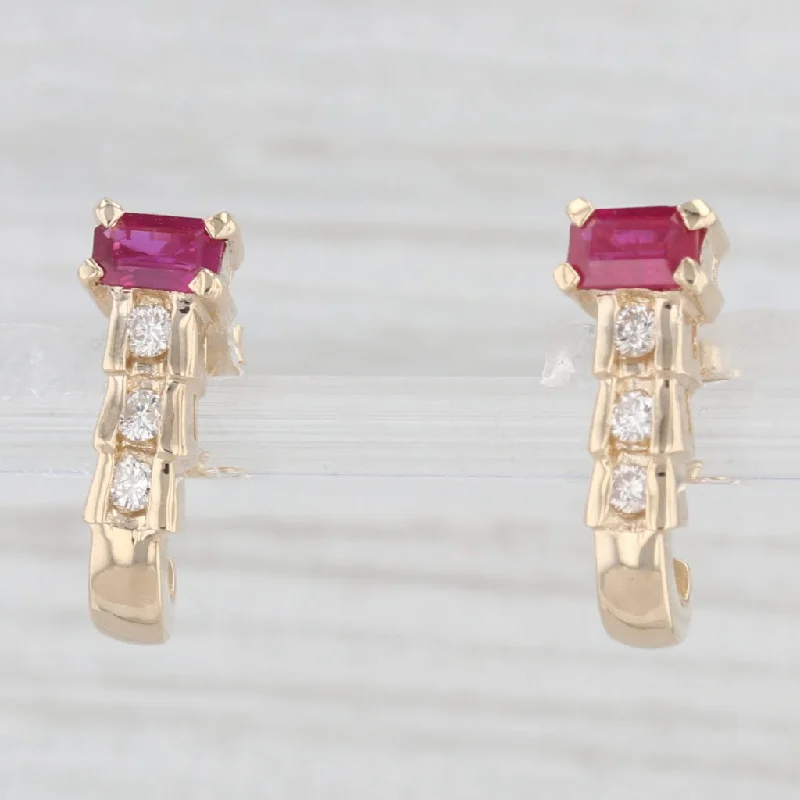 women's earrings with elegant drop -Le Vian 0.93ctw Ruby Diamond J-Hook Earrings 14k Yellow Gold Drops