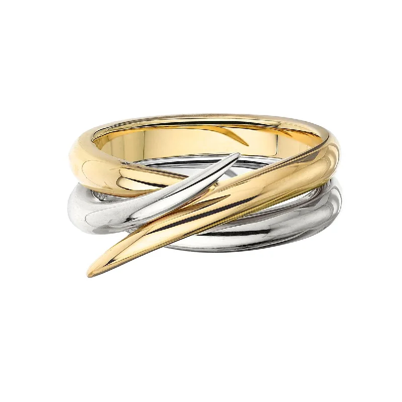 women's rings with minimal stones -Interlocking Duo Ring - 18ct White and Yellow Gold