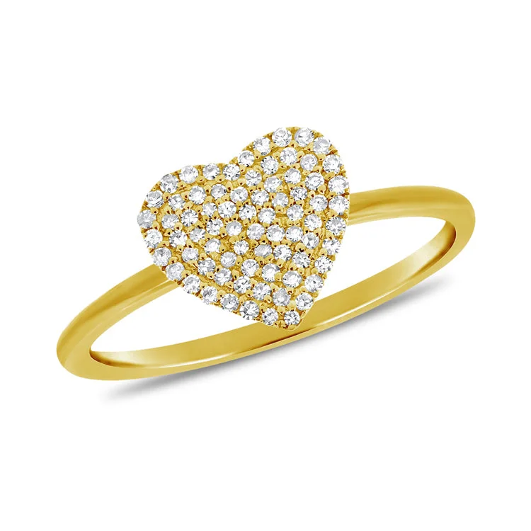 women's engagement rings with yellow gold -14K Gold Heart Ring with Diamonds