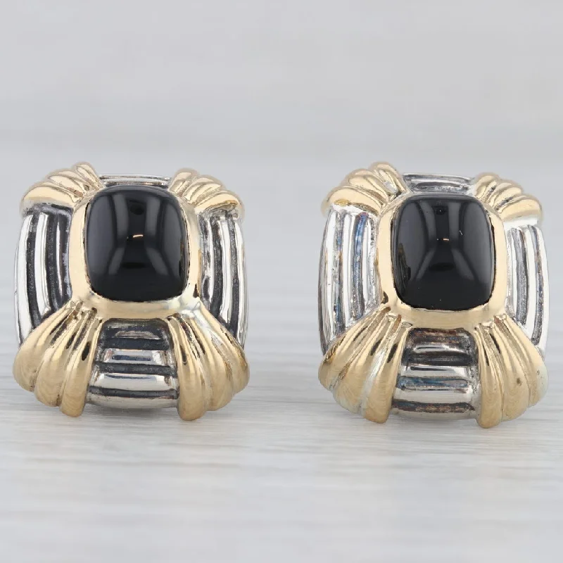 women's earrings with glamorous design -Jonah Grossbardt Onyx Statement Earrings Sterling Silver 18k Gold Omega Backs