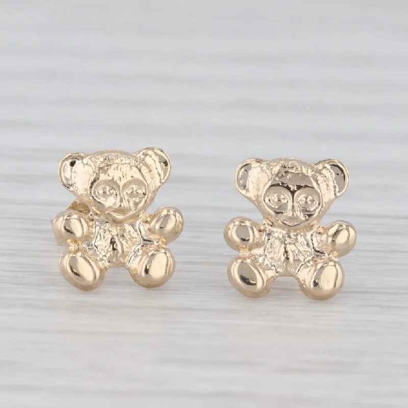 women's earrings with gold-plated finish -Small Teddy Bear Stud Earrings 14k Yellow Gold