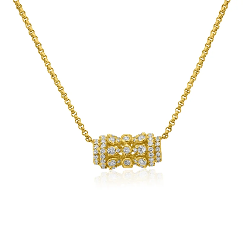 women's necklaces with choker style -14k Yellow Gold Diamond Barrel Necklace