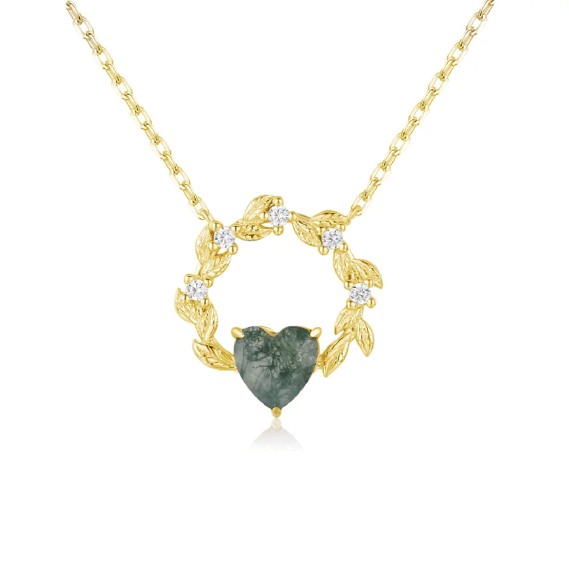 women's necklaces with sparkling zirconia -Heart’s Desire Moss Agate Yellow Gold Necklace©