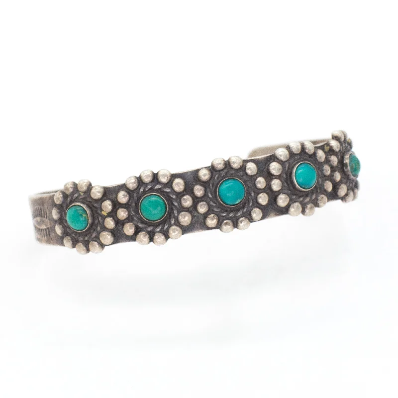 women's bracelets with engraved details -Navajo Handmade Sterling Silver Turquoise Cuff Bracelet (Hallmark Unknown)