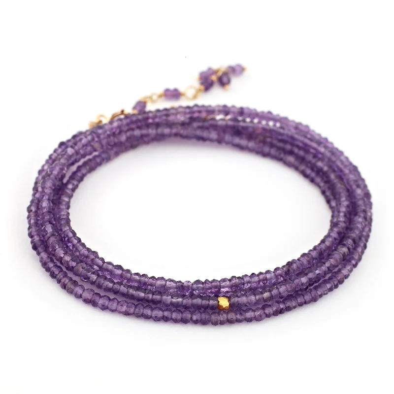 women's necklaces with custom design -Anne Sportun Amethyst Beaded Wrap Bracelet & Necklace 34" B098G-AME