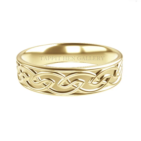 women's rings with princess-cut diamond -5mm Comfy Fit Edinburgh Celtic knotwork Ring in 9ct Yellow Gold