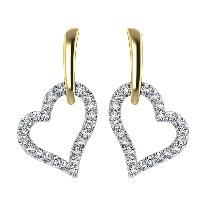 women's earrings with vintage style -10K Yellow Gold 1/5 Ct.Tw. Diamond Heart Earrings