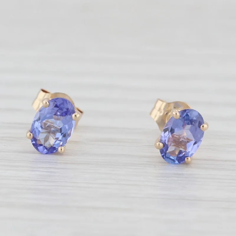 women's earrings with long dangling design -1ctw Oval Tanzanite Solitaire Stud Earrings 14k Yellow Gold