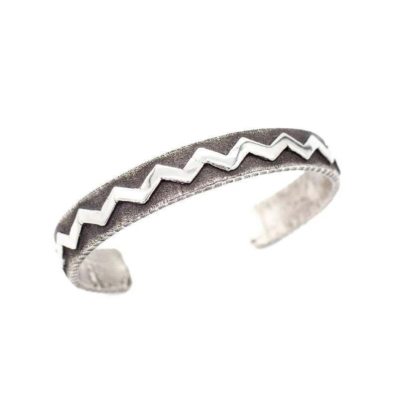 women's bracelets with layered design -Ernest Rangel Navajo Handmade Tufa Cast Sterling Silver Cuff Bracelet