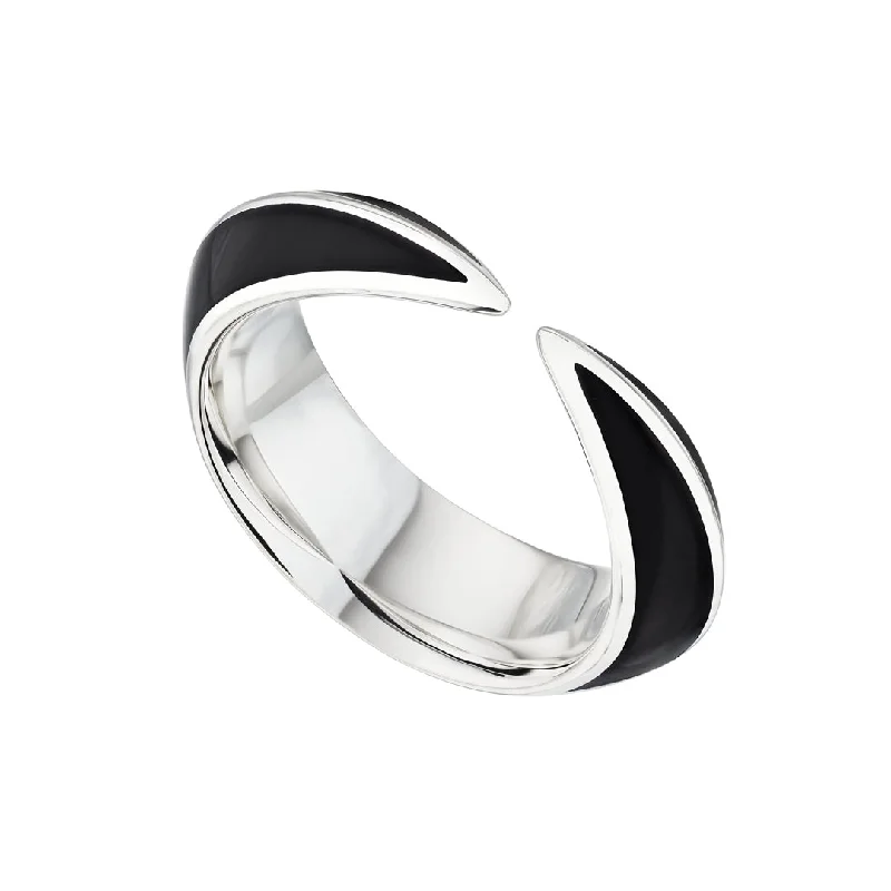 women's rings with channel-set stones -Sabre Deco Ring - Silver & Black Ceramic